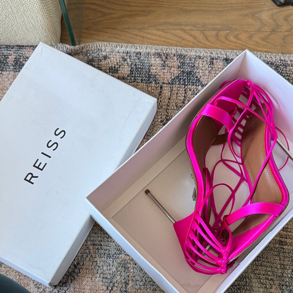 NWT Reiss Neon Pink Lace-Up Stiletto Sandals - Picture 7 of 8